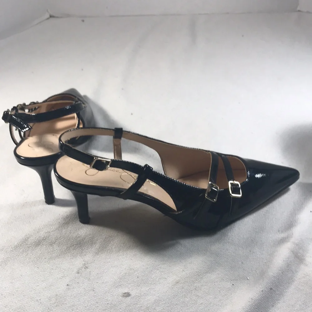 Jessica Simpson Fausey Black Pointy Toe Patent Leather Women's Slingback Heels